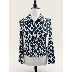 Bamboo Traders Abstract Black/White Houndstooth Peplum Jacket, Sz L